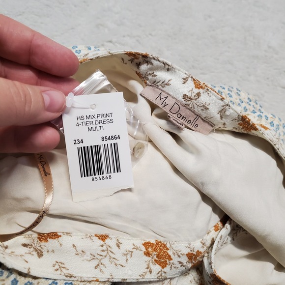 NWT My Danielle Cream Floral Peasant Tiered Maxi Dress XL Cottage Boho Flowy - Picture 10 of 10